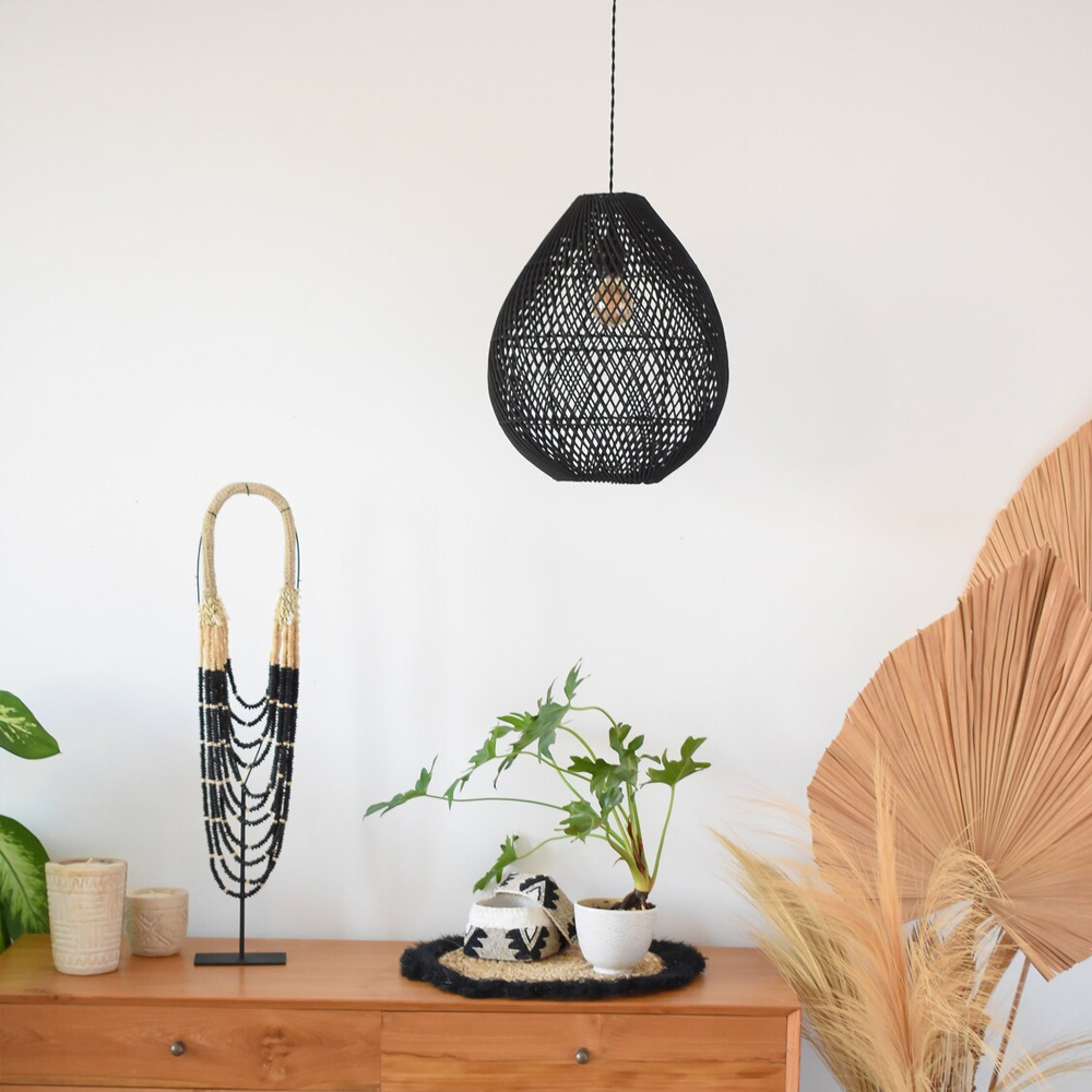 Kitchen Island Handmade Small Rattan Pendant Light Black Woven Light Fixture-Handwovenlamp