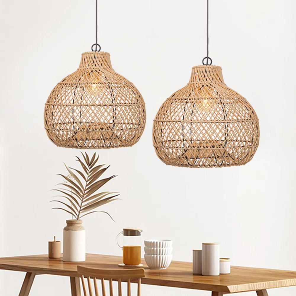 Handmade Rattan Lampshade Wicker Lamp Rustic Pendant Light-Handwovenlamp