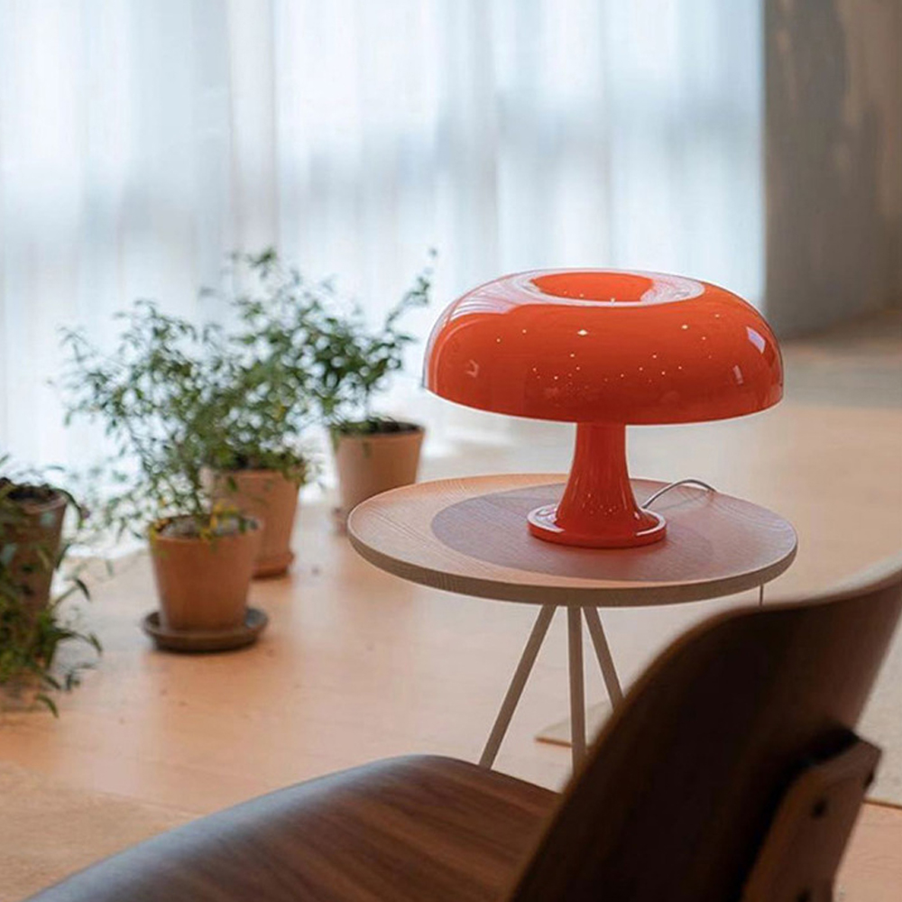 Simple Danish Designer Nordic Orange Mushroom Table Lamp White Bedside Light-Handwovenlamp