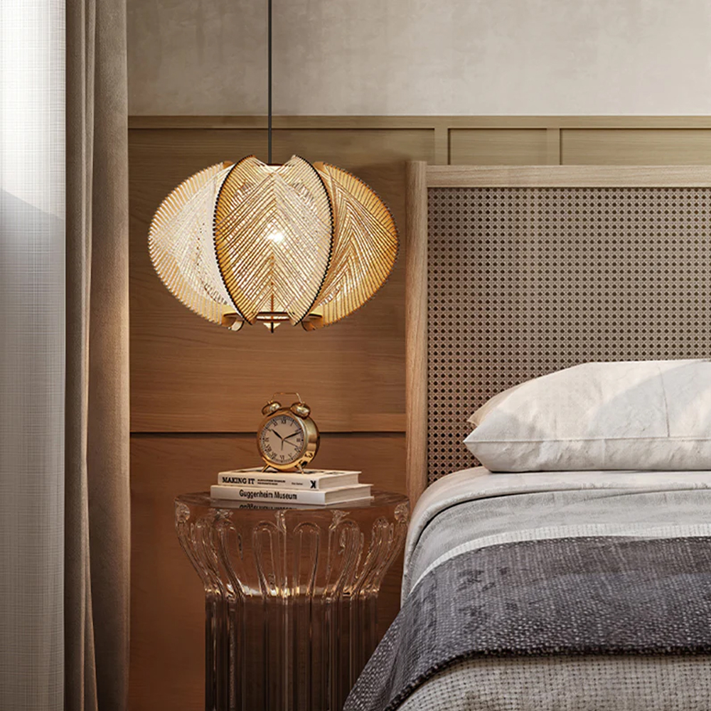 Wabi Sabi Scandinavian Wooden Pendant Lights Mid Century  Rope Chandelier-Handwovenlamp