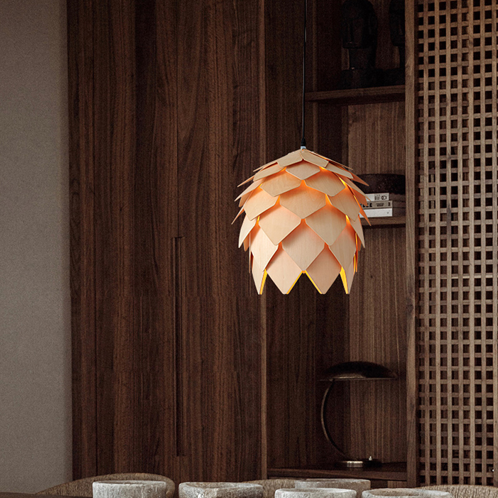 Wabi Sabi Dining Room Wooden Pendant Light Structured Chandelier-Handwovenlamp