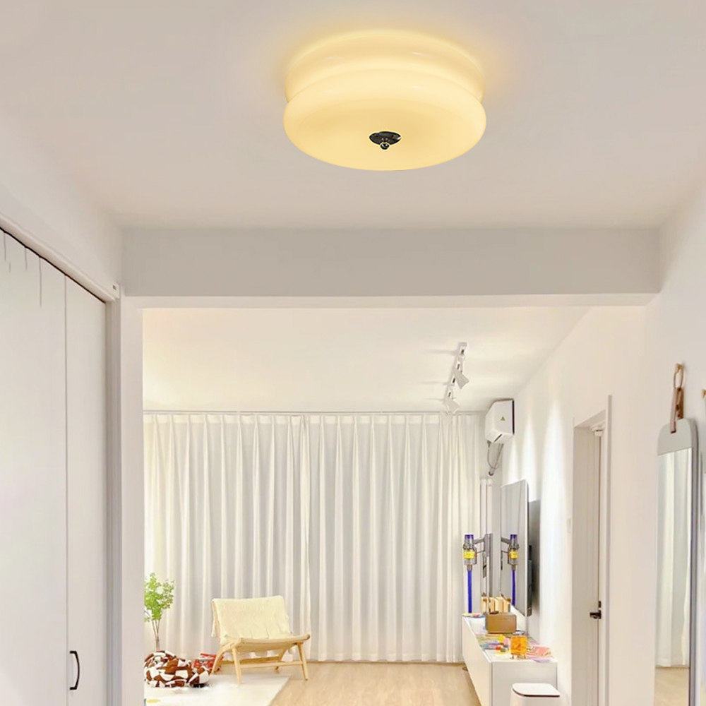 French-style Bedroom Glass Ceiling Lamp Cream Simple Living Room Lighting-Handwovenlamp