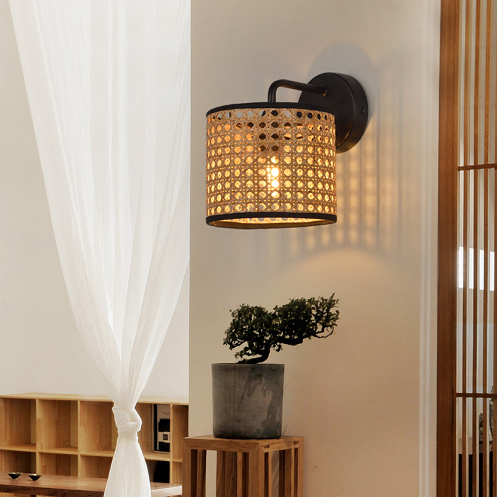 Japanese Rattan Wall Lamp Creative Corridor Wall Sconce-Handwovenlamp