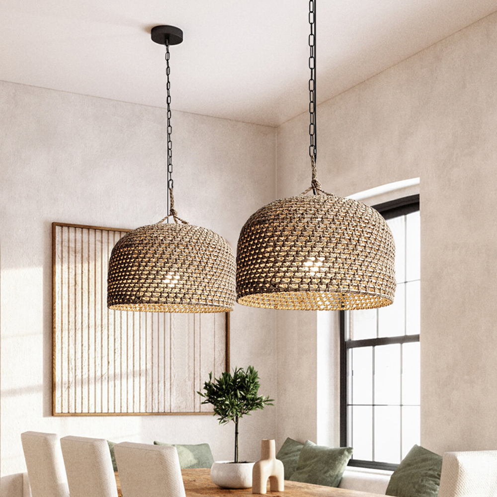 Japanese Rattan Weaving Kitchen Counter Pendant Light Hemp Rope Chandelier-Handwovenlamp