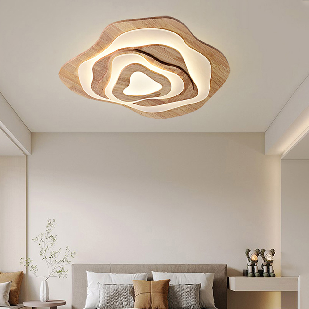 Japanese Flower Ceiling Lamp Solid Wooden Chandelier For Bedroom-Handwovenlamp