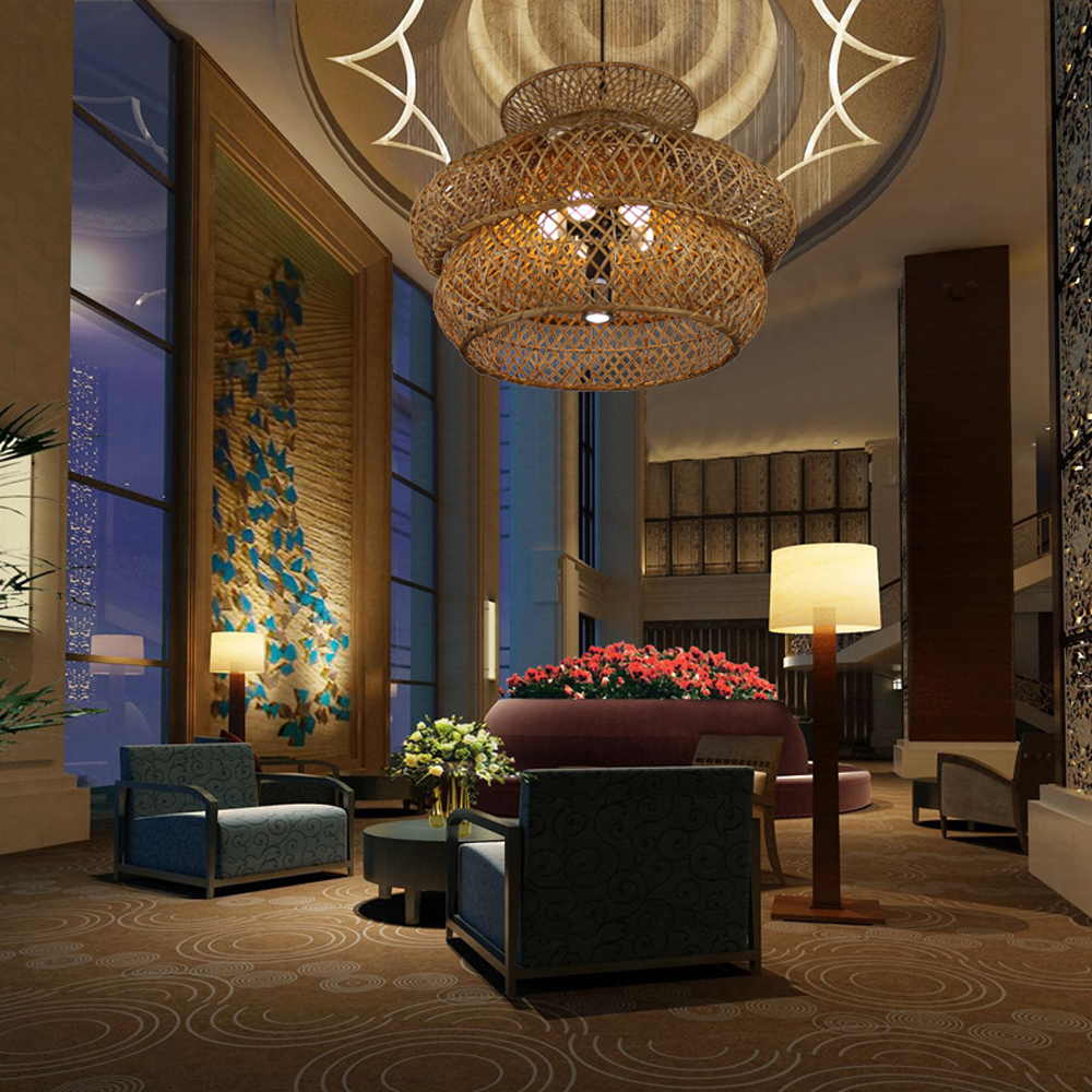 Farmhouse Pastoral Rattan Chandelier Living Room Retro Rattan Lamp Creative Art Lighting-Handwovenlamp