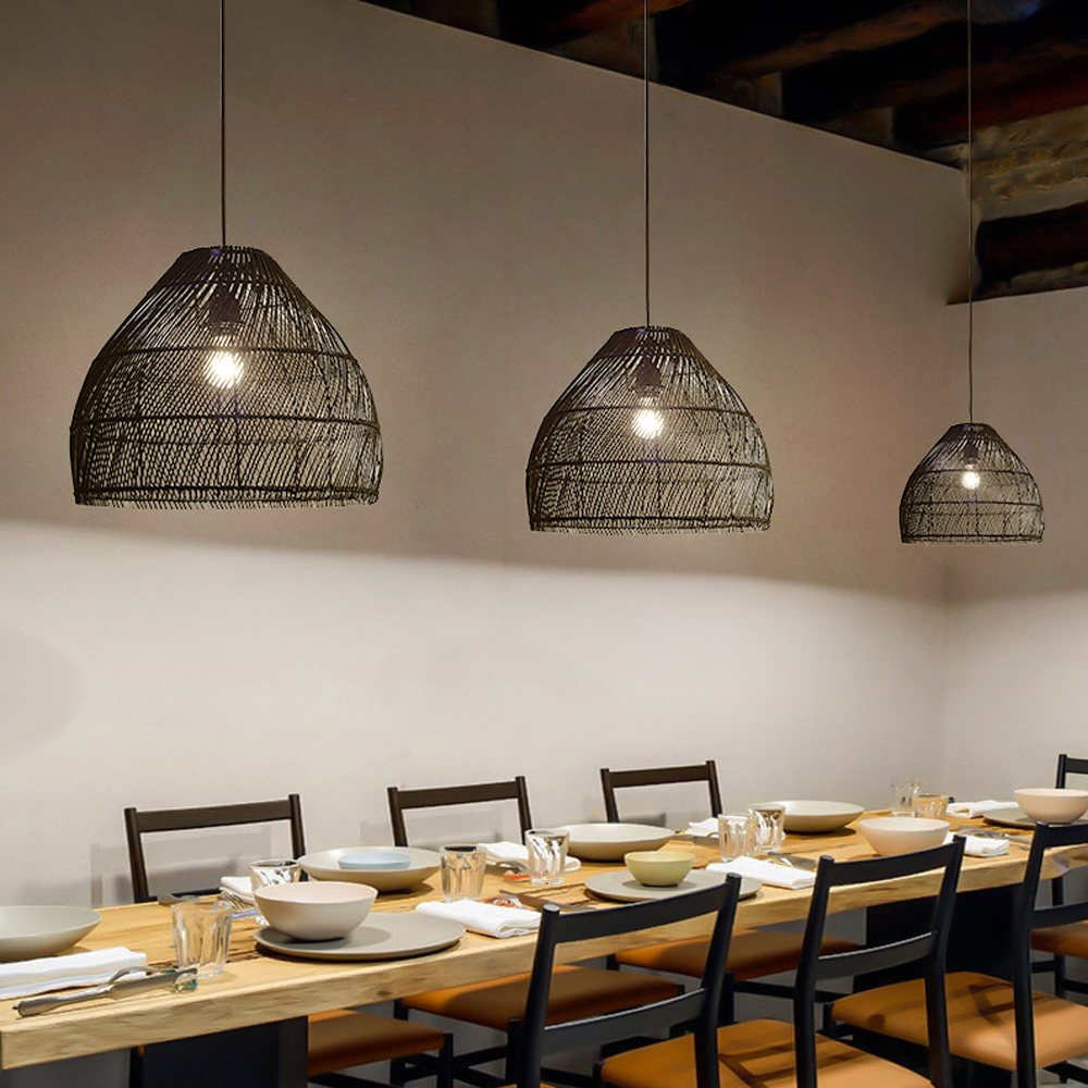 Japanese Log Style Black Bamboo Weaving Chandelier Dining Room Living Room Lamp-Handwovenlamp