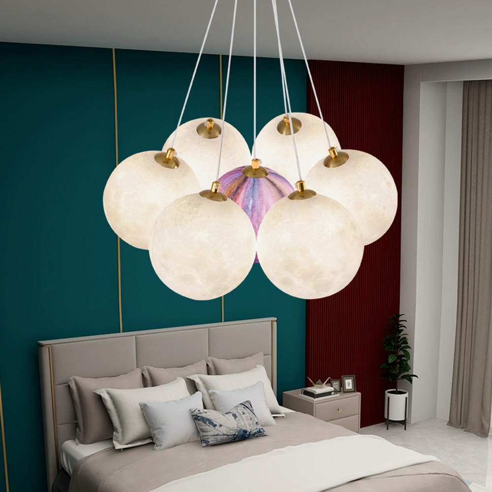 Nordic Children's Room Chandelier 3D Moon Bubble Ball Pendant Lamp-Handwovenlamp