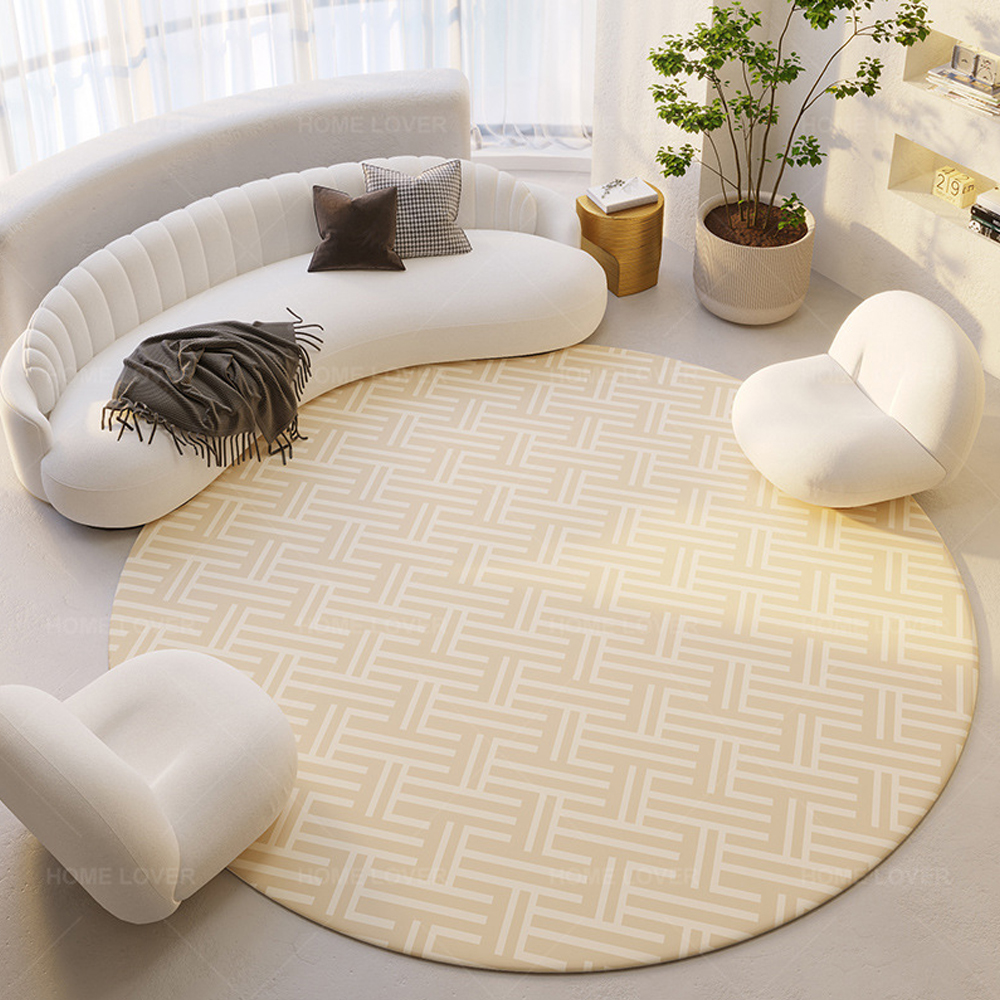 Wabi-sabi Style Round Carpet Bedroom Non-slip Household Loop Pile Rugs-Handwovenlamp