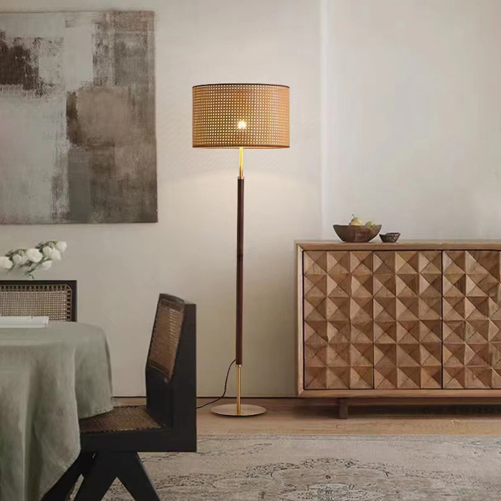 Wabi Sabi Style Living Room Floor Lamp Rattan Retro Personality Wood Art Lamp-Handwovenlamp
