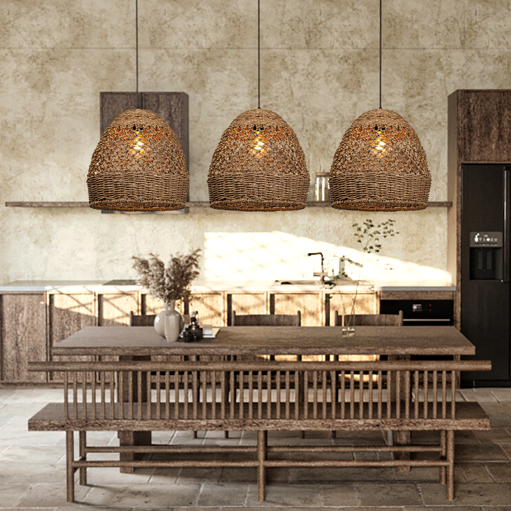 Natural Seagrass Lampshade Rattan Pendant Light Handmade Lamp Fixture-Handwovenlamp