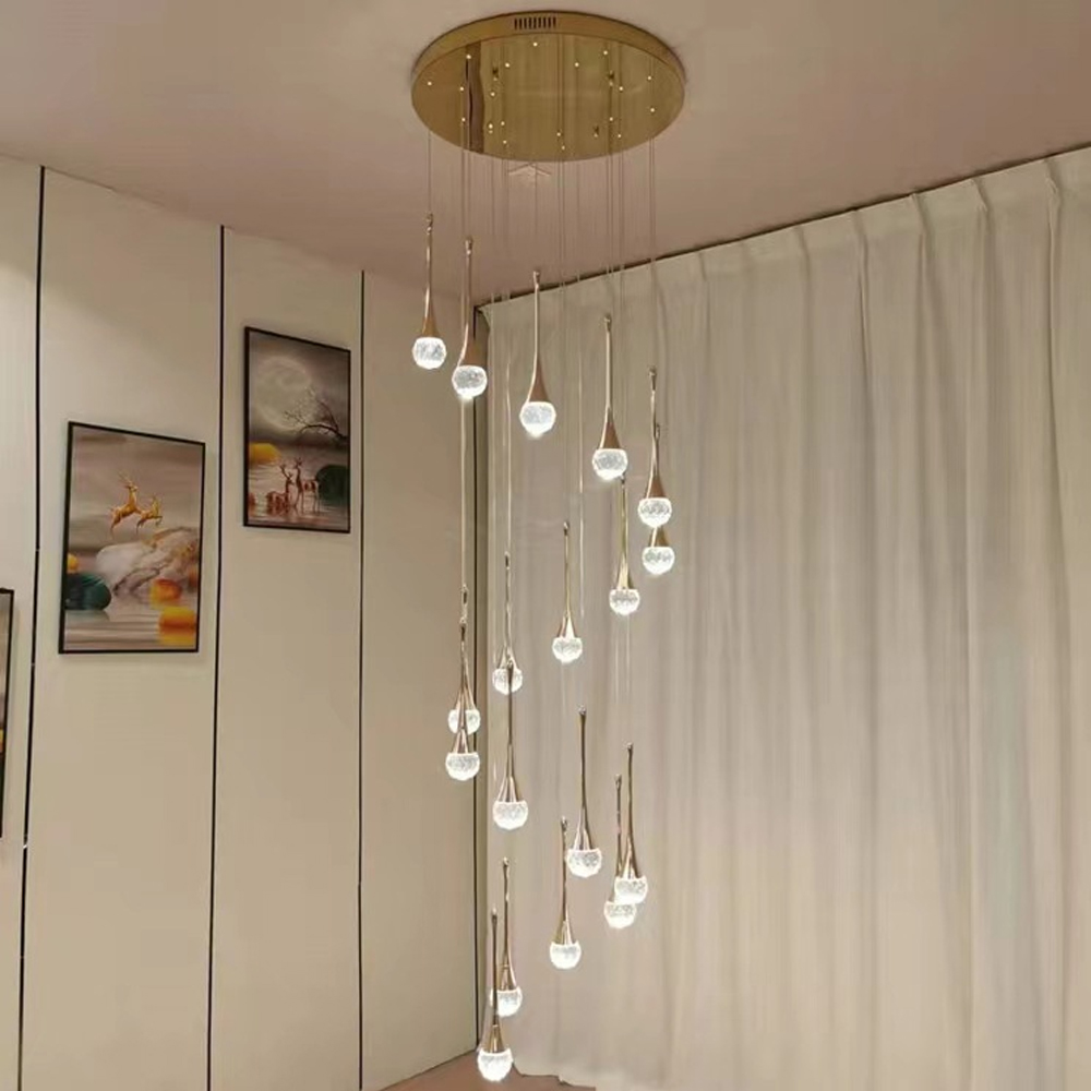 Modern Minimalist Staircase Chandelier Creative Soft Light Duplex Chandelier Restaurant Villa Spiral Stairwell Long Chandelier-Handwovenlamp