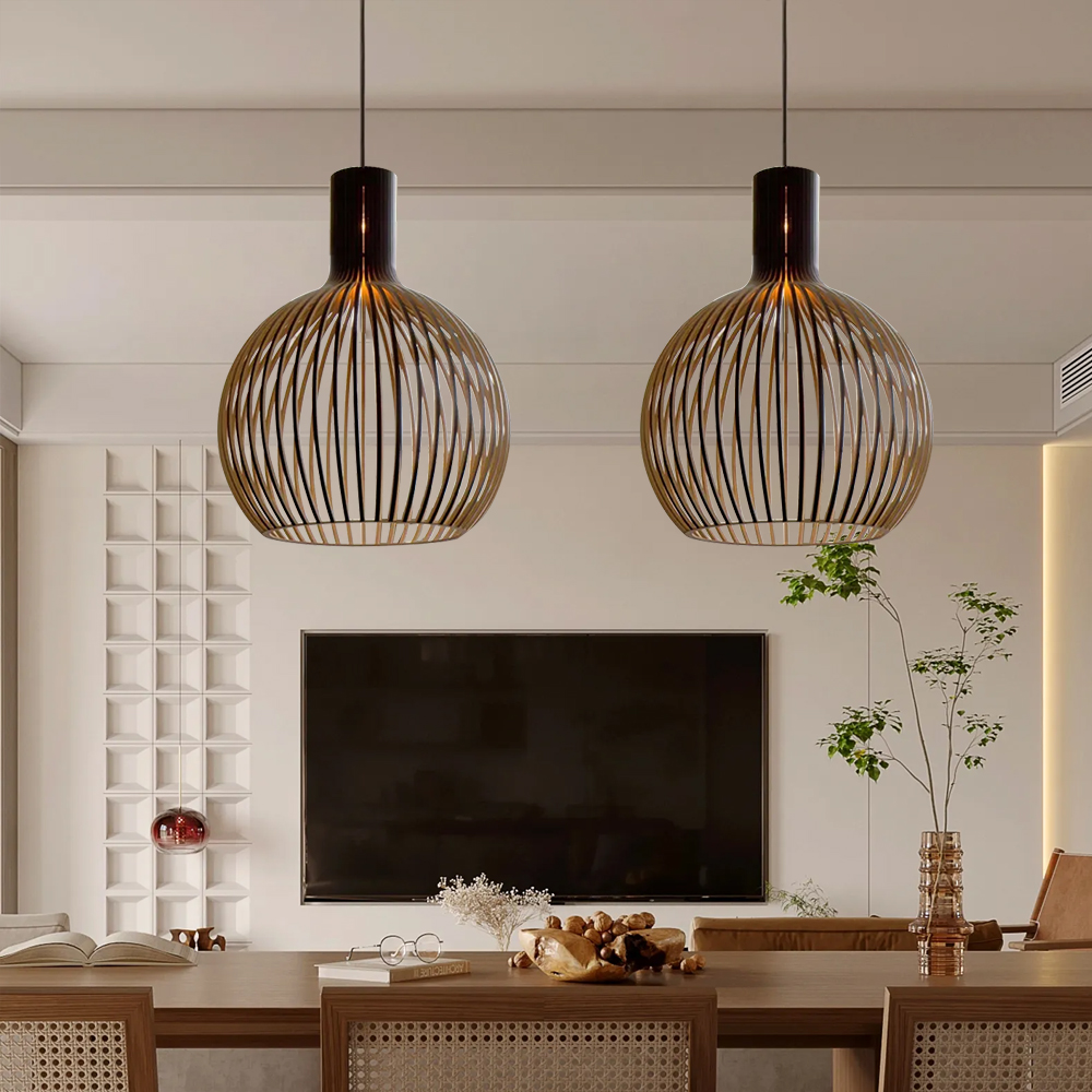 Modern Wooden Pendant Light Fixture Nordic Creative Birdcage Chandelier-Handwovenlamp
