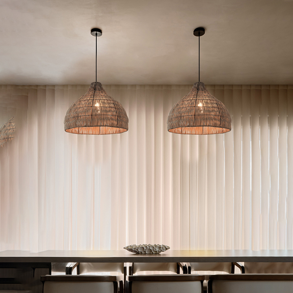 Wabi-sabi Style Stair Chandelier Duplex Loft Villa Rattan Pendant Lamp-Handwovenlamp