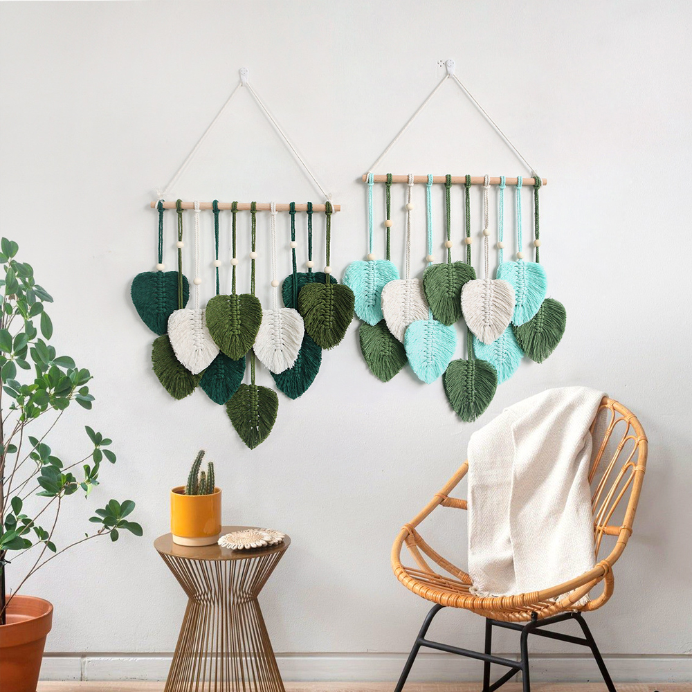 Bohemian Wall Decor Hand-woven Cotton Rope Leaf Tapestry Living Room Design-Handwovenlamp