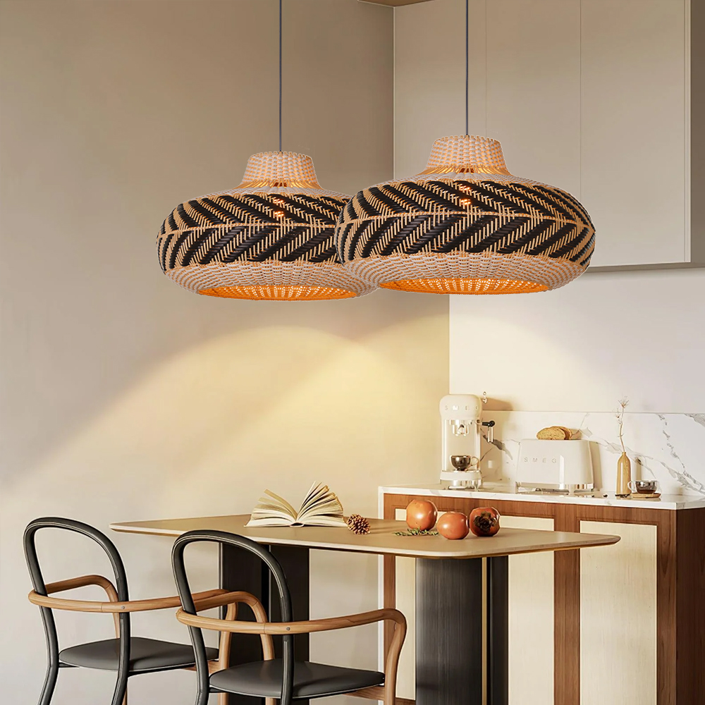 Dining Room Black Rattan Pendant Light Simple Home Decor Lighting Fixture-Handwovenlamp