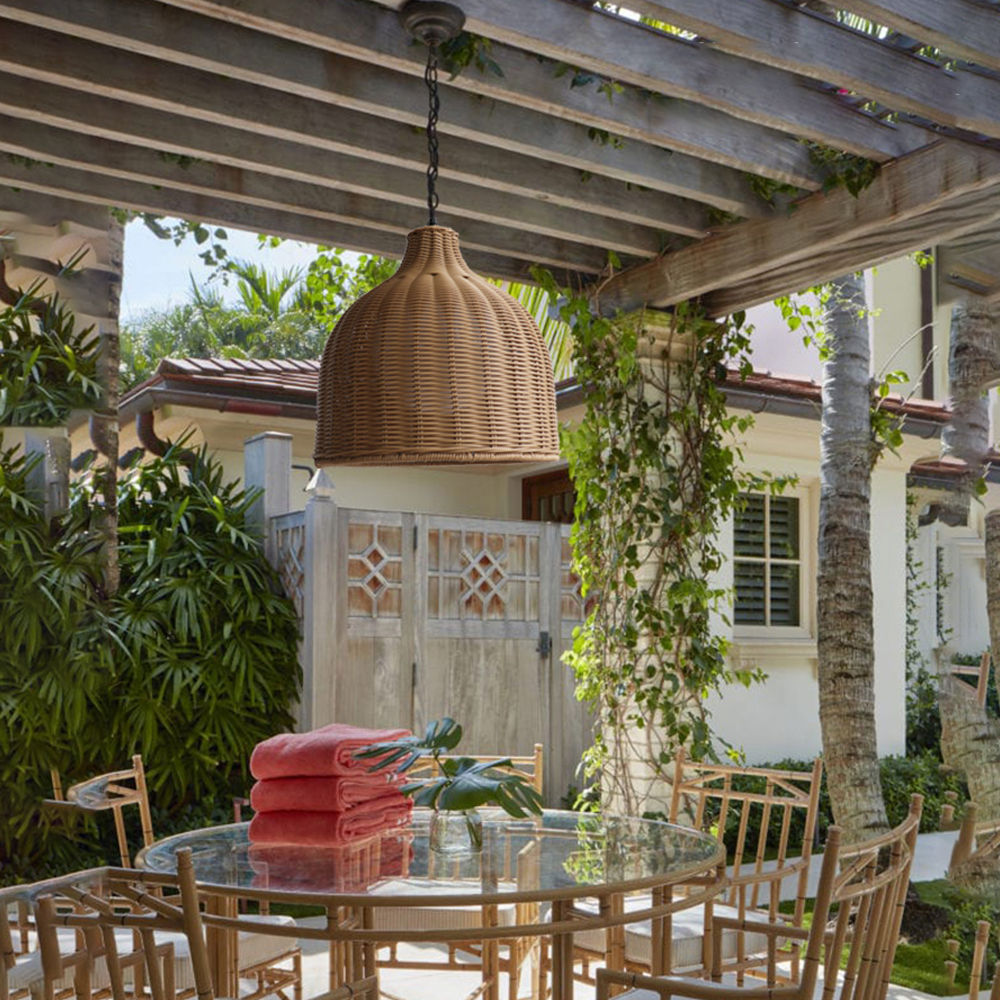 Courtyard Garden Terrace Rattan Pendant Light Outdoor Waterproof Balcony Hanging Lamp-Handwovenlamp