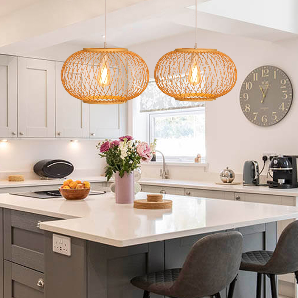 Restaurant decor bamboo Pendant Lamp Fixture Kitchen Island Lighting Furniture-Handwovenlamp