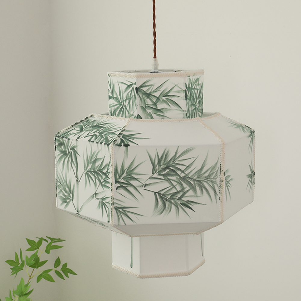 Japandi Style Bamboo Pattern Lantern Chandelier Restaurant Zen tea room Lampshade-Handwovenlamp