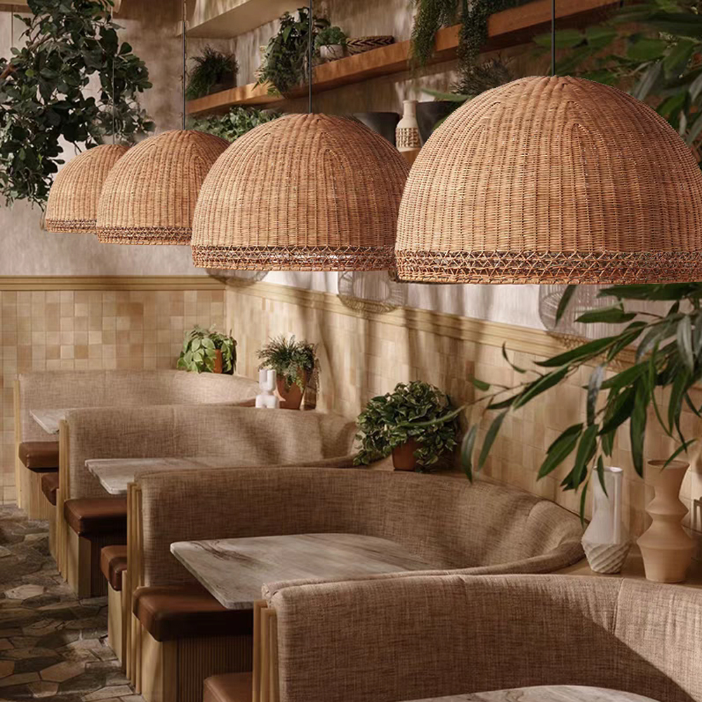 Farmhouse Vintage Dining Table Chandelier Handmade Rattan Hanging Lamps-Handwovenlamp