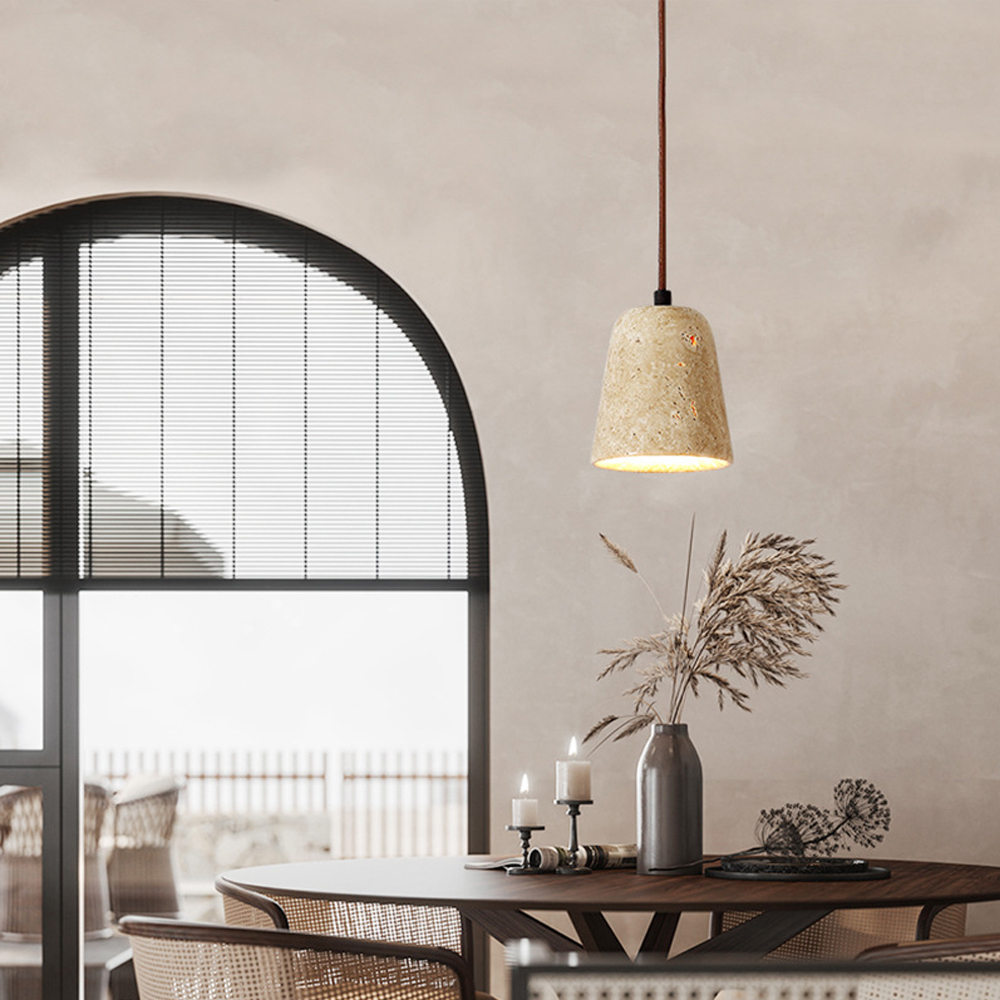 Wabi-Sabi Creative Homestay Travertine Stone Pendant Light Fixture-Handwovenlamp