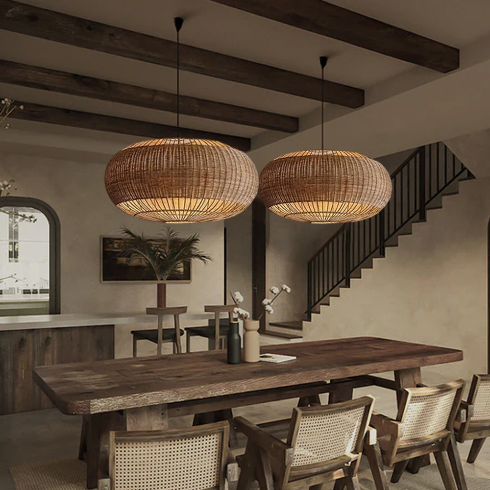 Rattan Pendant Light in Minimalist Wabi Sabi Style Interior Design Decor Lamp Fixture-Handwovenlamp