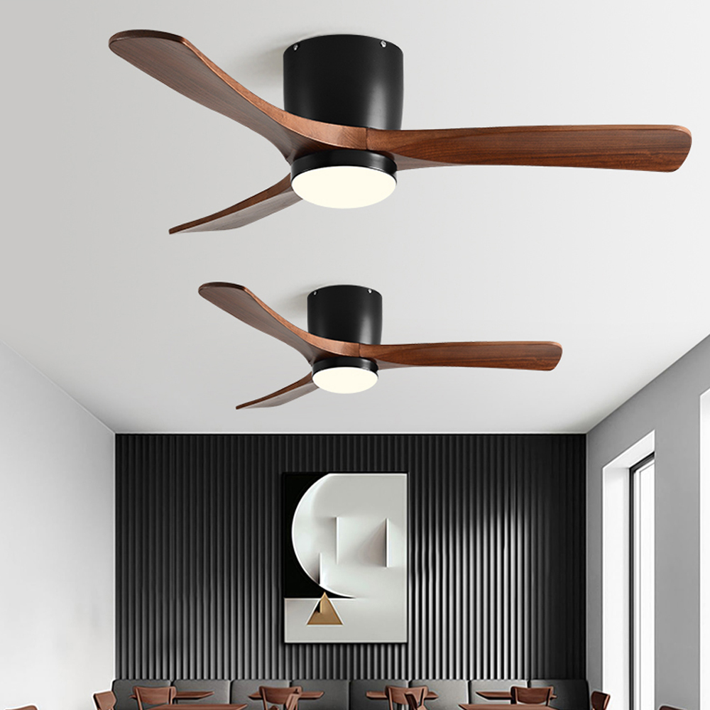 Ceiling Fan With Light Nordic Solid Wood LED Fan Lamp For Restaurant Living Room-Handwovenlamp