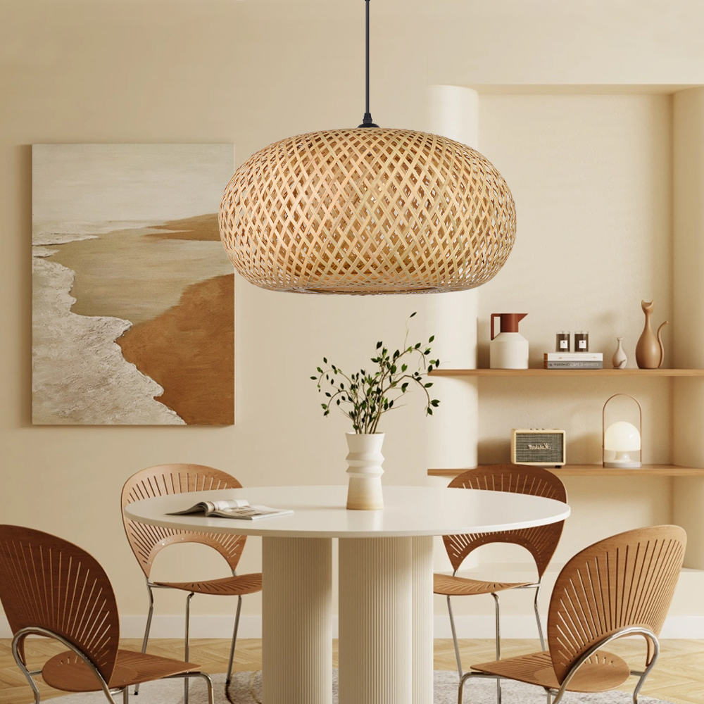 Japanese Dining Room Bamboo Pendant Lamp Handwoven lighting fixtures-Handwovenlamp