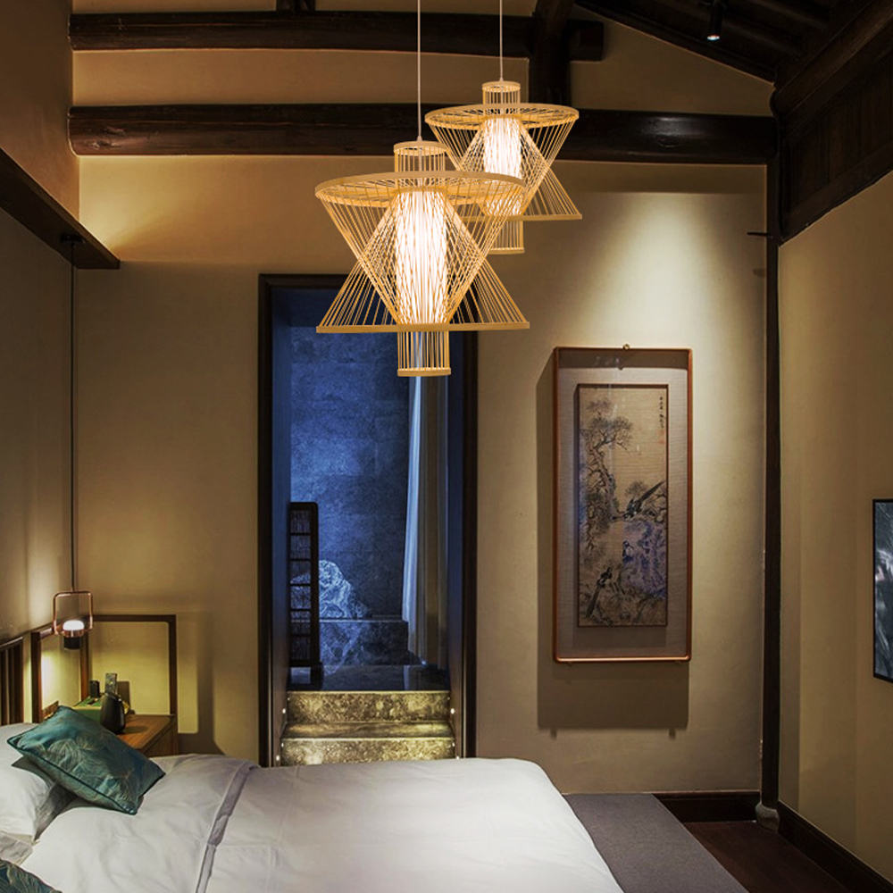 Southeast Asia Restaurant Bamboo Pendant Light Japandi Living Room Decor Lamp Shade-Handwovenlamp