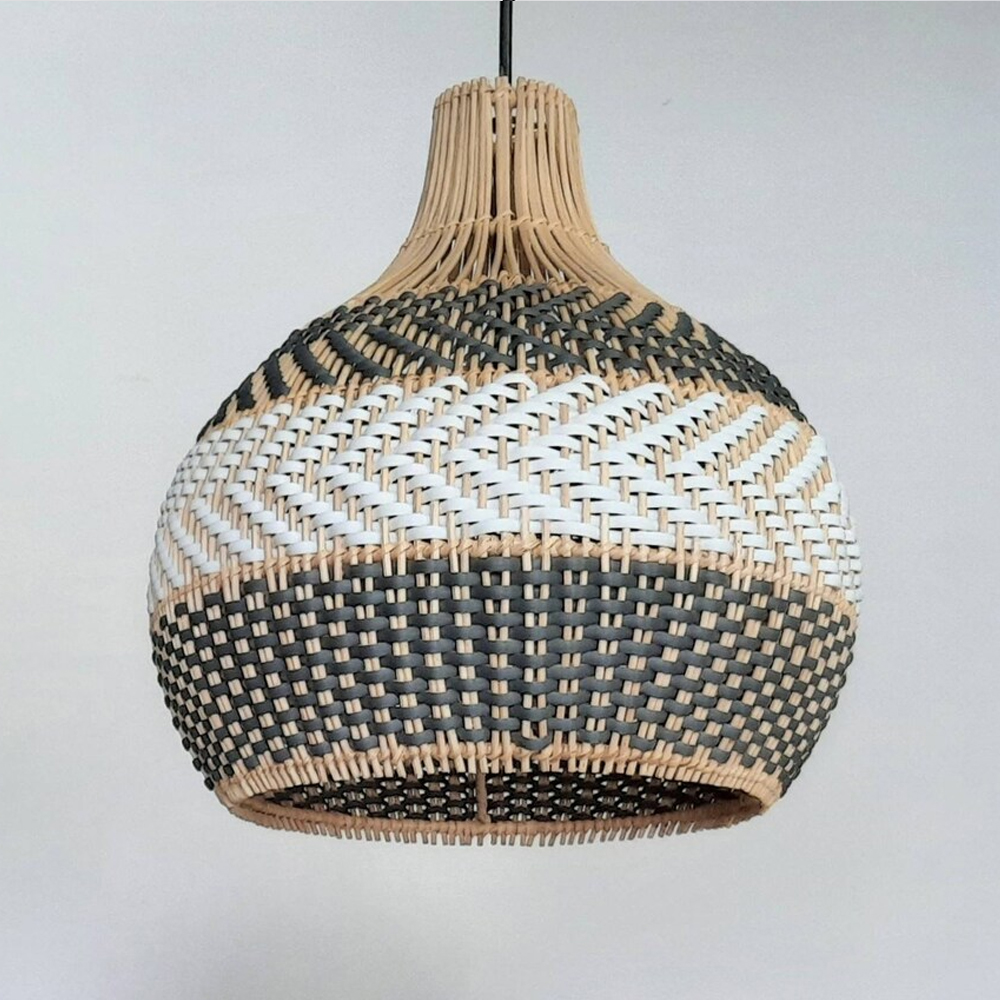 Serena Dark Grey Rattan Pendant Light For Kitchen Island-Handwovenlamp