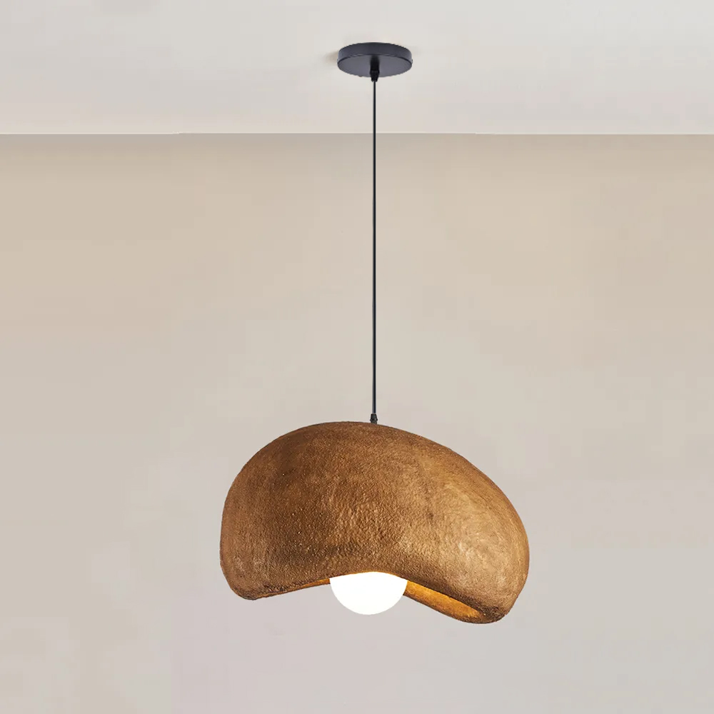 Wabi-Sabi Pendant Light Nordic Living Room Brown Oval Ceiling Lamps-Handwovenlamp