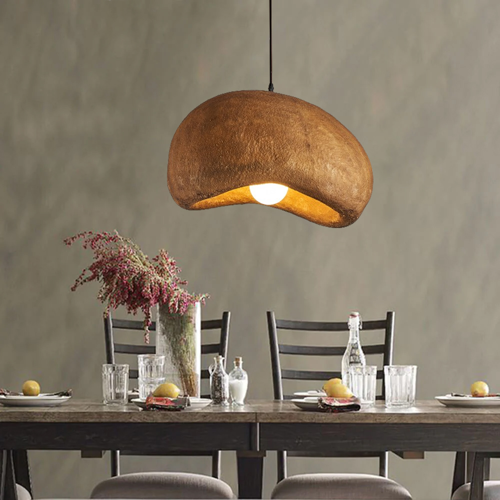 Wabi-Sabi Pendant Light Nordic Living Room Brown Oval Ceiling Lamps-Handwovenlamp