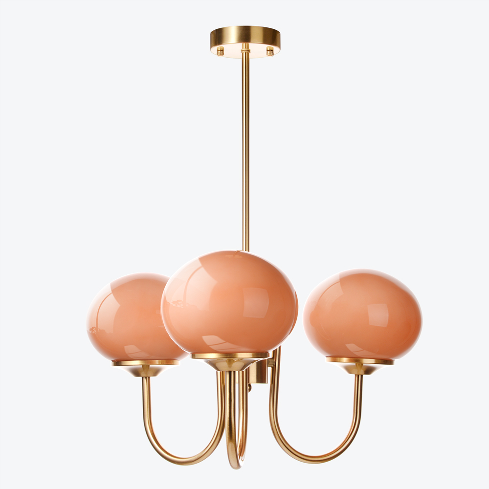 Modern 5-Light Globe Chandelier Light Fixture with Pink Smooth Glass Shade French Home Decor Glass Hanging Lamp-Handwovenlamp