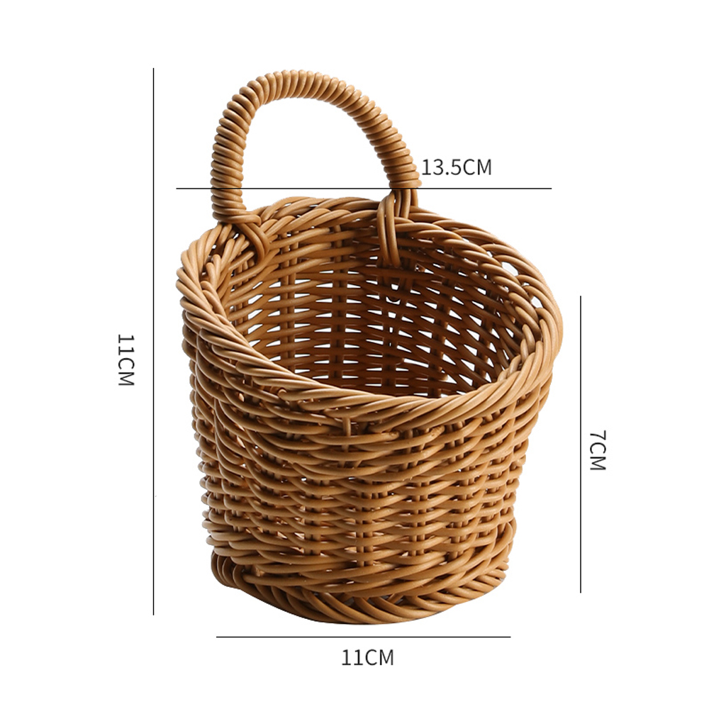 Nordic woven basket kitchen storage basket retro wall hanging basket portable small flower basket kitchen utensils hanging basket-Handwovenlamp