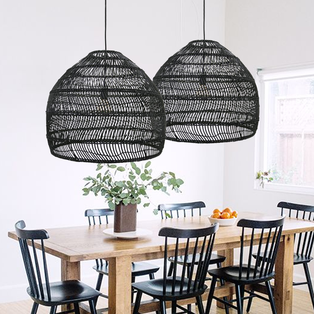 Boho Kitchen Island Lighting DIY Natural Rattan Chandelier Lamp Shades-Handwovenlamp