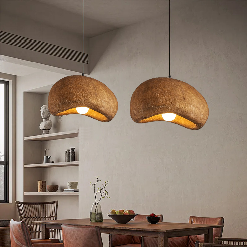 Wabi-Sabi Pendant Light Nordic Living Room Brown Oval Ceiling Lamps-Handwovenlamp