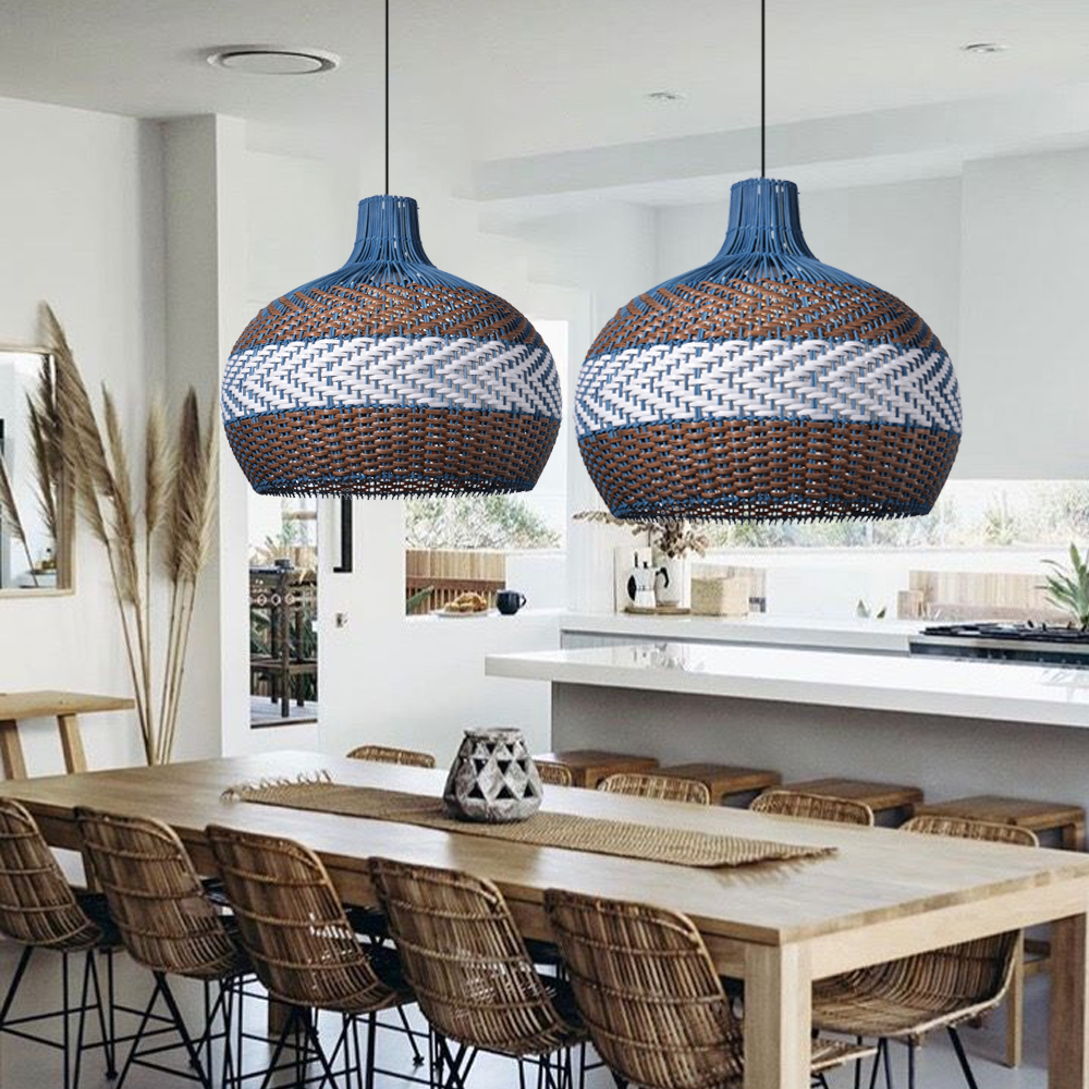 Courtland Blue Rattan Pendant Light Interior Designer Recommended Lamps-Handwovenlamp