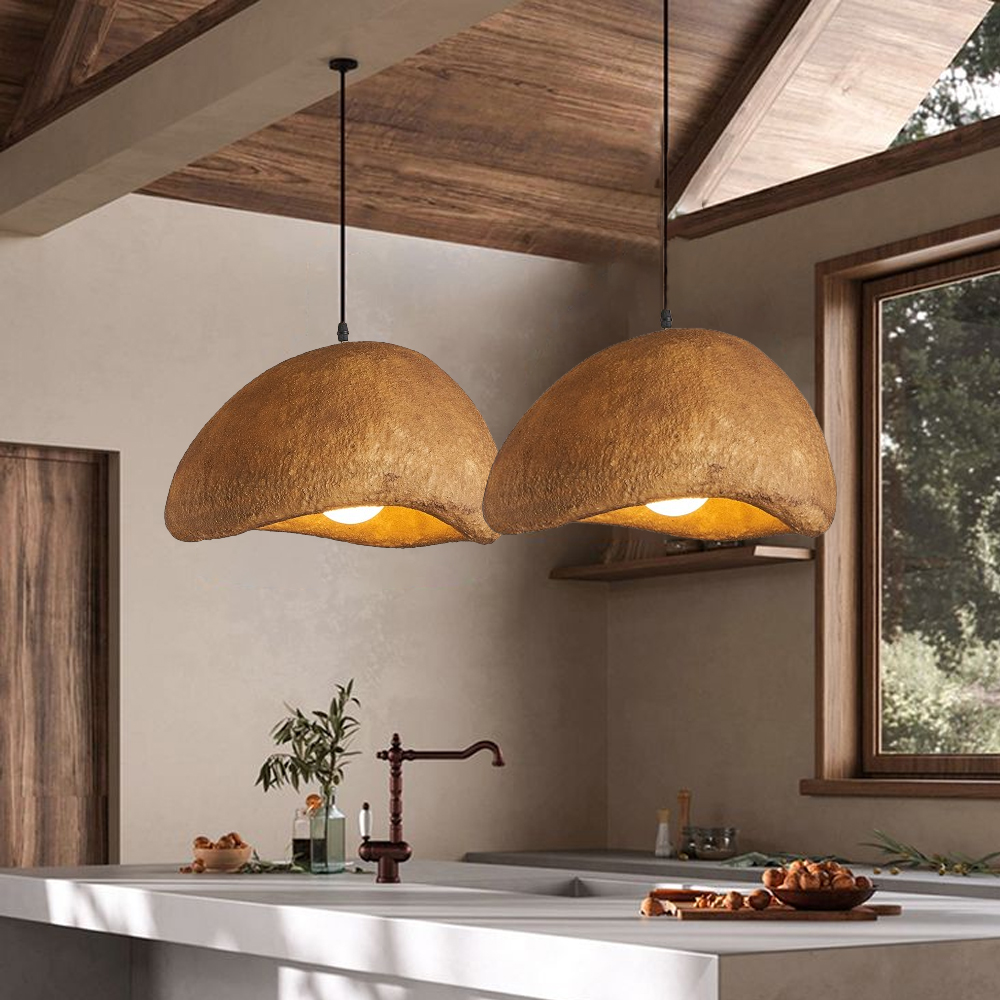 Wabi-Sabi Pendant Light Nordic Living Room Brown Oval Ceiling Lamps-Handwovenlamp