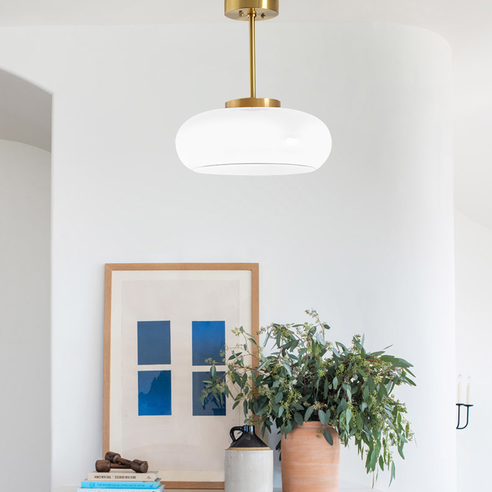 Vintage Flush Mount Glass Chandelier Living Room Brass Ceiling Light-Handwovenlamp