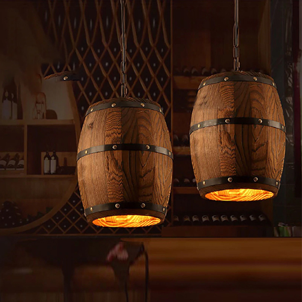 American Industrial Pendant Light Retro Wooden Barrel Creative Chandelier-Handwovenlamp