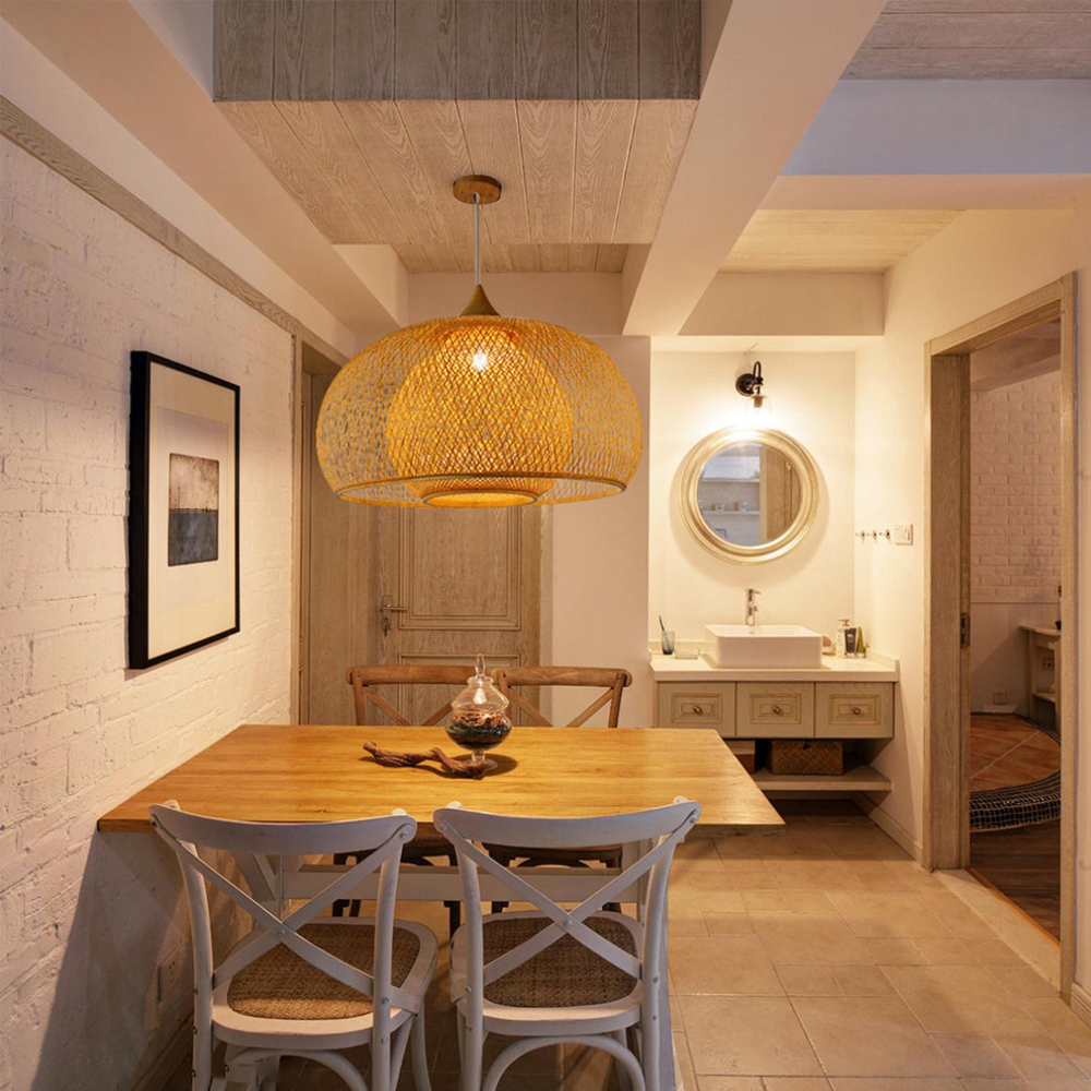 Bamboo Wicker Pendant Lamp Shade For Dining Room Living Rooms
