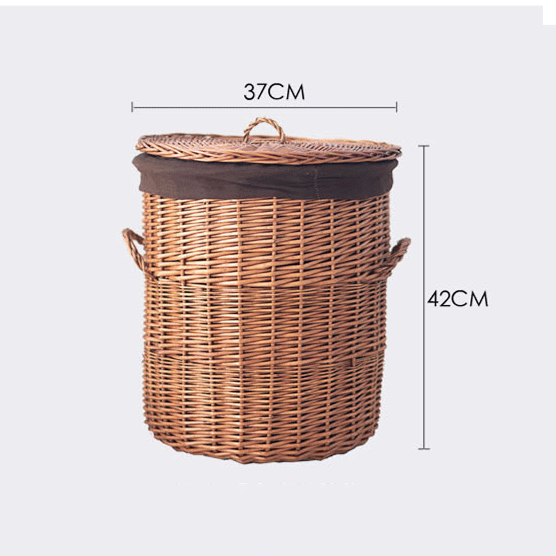 Hand-woven rattan clothes storage basket with lid for living room-Handwovenlamp