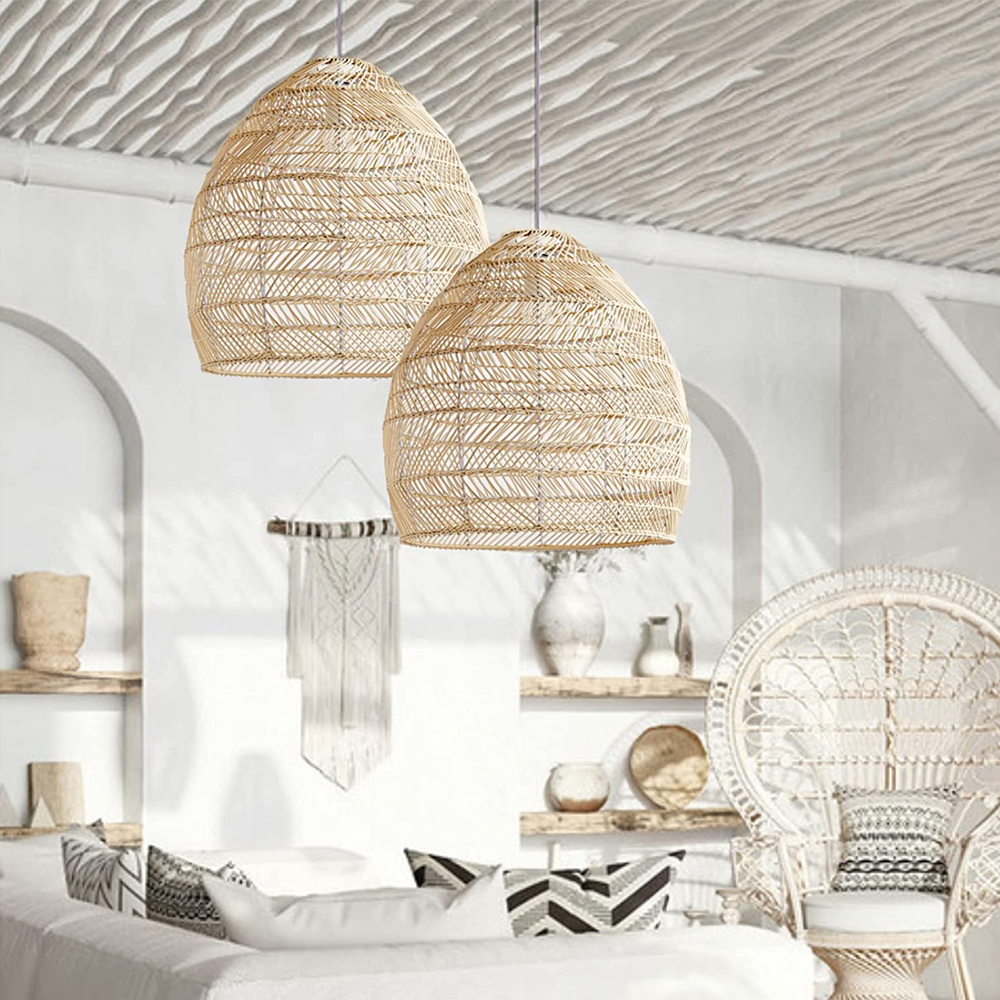 Boho Kitchen Island Lighting DIY Natural Rattan Chandelier Lamp Shades-Handwovenlamp
