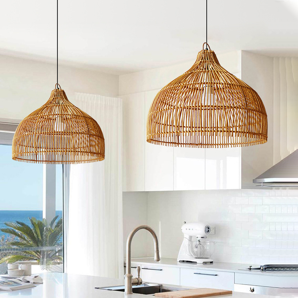 Japanese Rattan Hanging Lamp Simple Hand-woven Dining Room Kitchen Rattan Light Fixture-Handwovenlamp