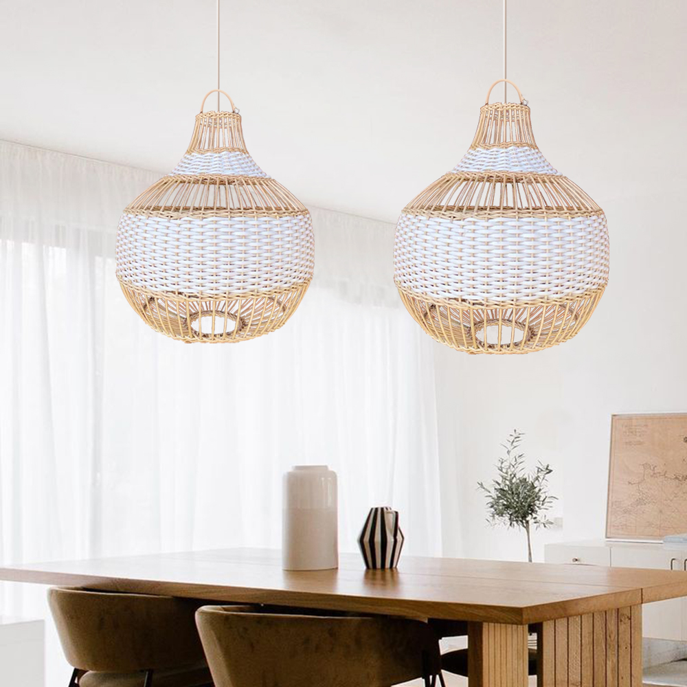 Handwoven White Rattan Pendant Light-Handwovenlamp