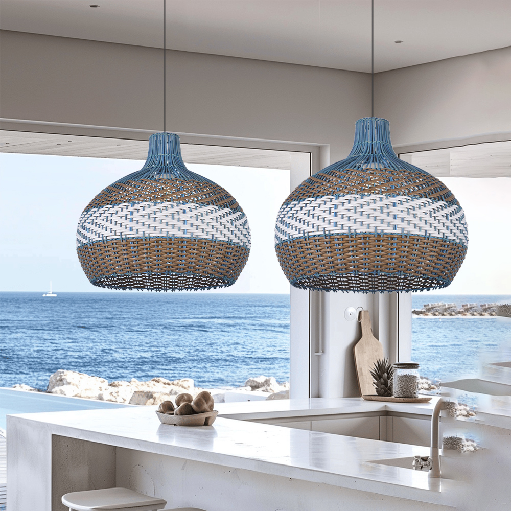 Courtland Blue Rattan Pendant Light Interior Designer Recommended Lamps