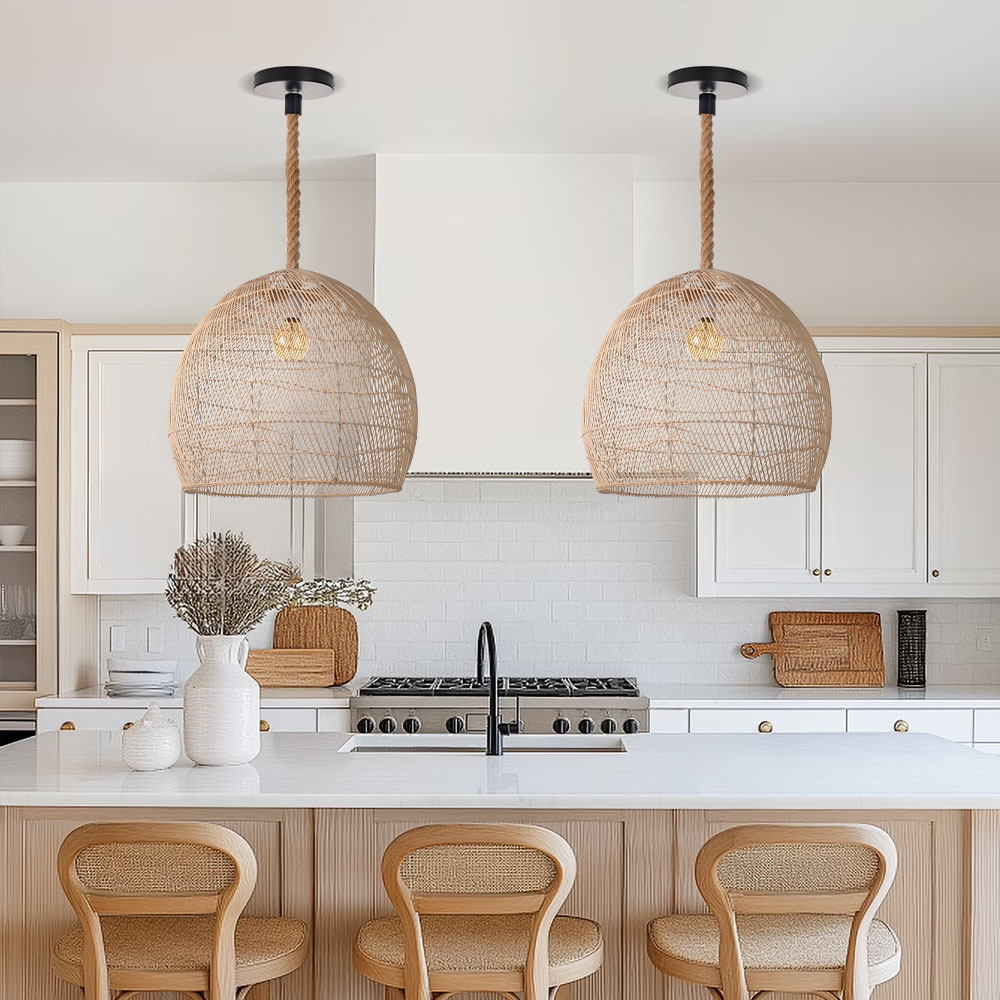 Rattan Light Fixture Coastal Boho Dining Room Chandelier Lamp