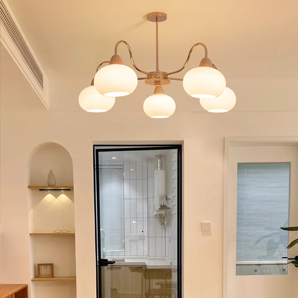 French Bauhaus Living Room Persimmon Glass Chandelier Retro Dining Room Lamps-Handwovenlamp