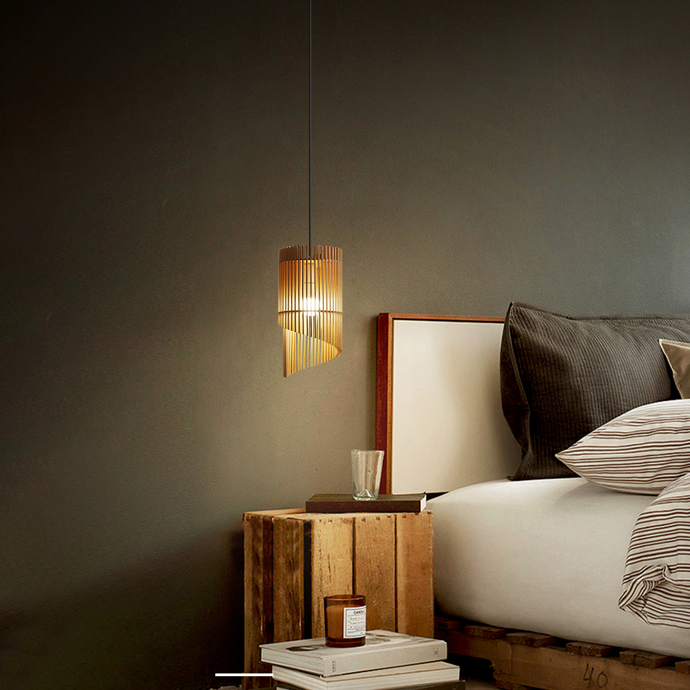 Wabi-sabi Wooden Chandelier Homestay Bedroom Bedside Small Pendant Lamp-Handwovenlamp