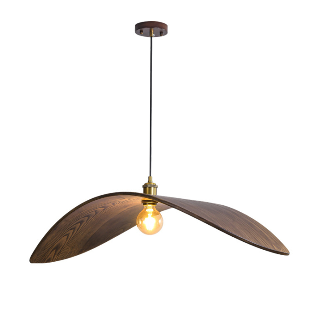 Wabi-Sabi Walnut Chandelier Leaf Shape Wooden Pendant Light-Handwovenlamp